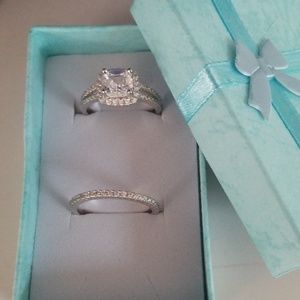 Engagment Ring Wedding Band 2pc 925 Sterling Silve